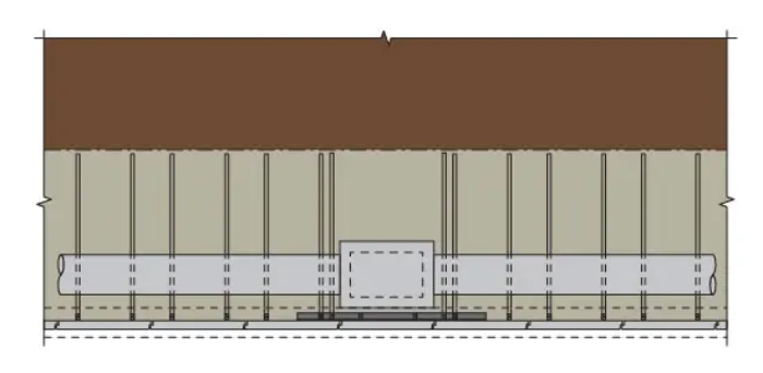 MSE wall plan view with inlet and longitudinal pipe