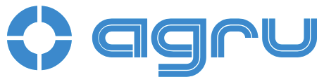 Blue logo featuring the word "agru" with geometric shapes, emphasizing modern design and clean lines.